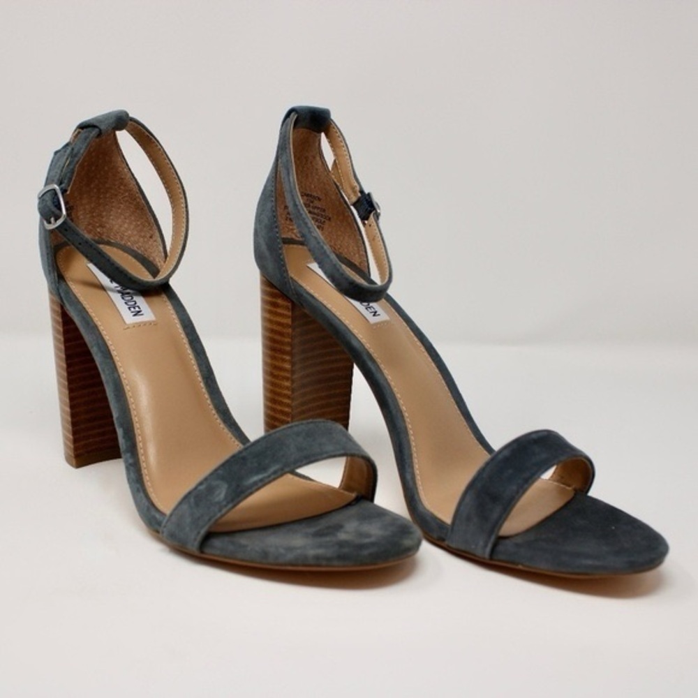 Steve Madden Carrson Dusty Blue Block Suede Heel Sandals 6